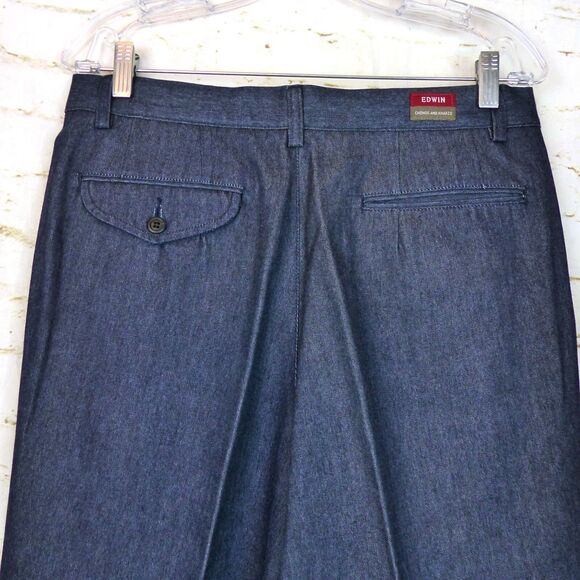 Edwin Jeans Men 33 (30X31) Blue Wide Leg Relaxed Pleated Chino Trouser Y2K Japan - Picture 9 of 13